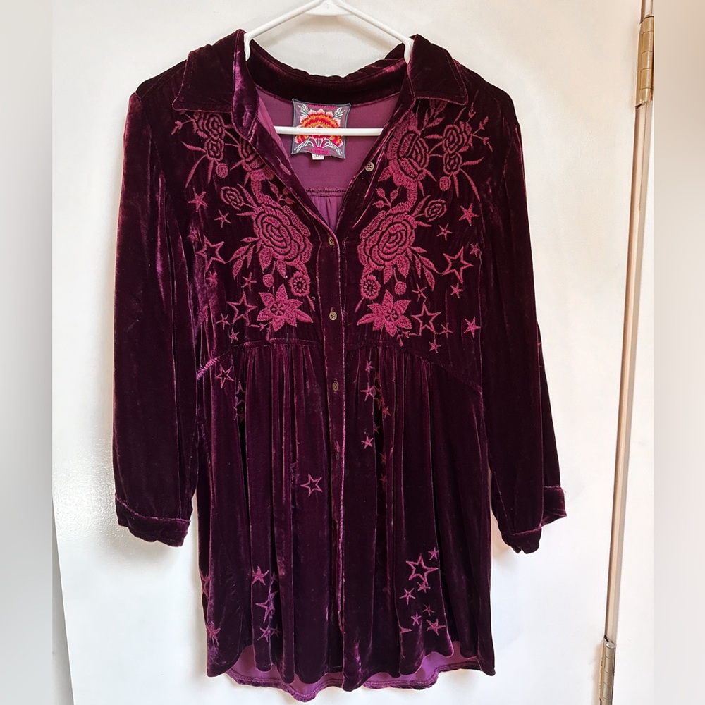 Johnny Was Burgundy Velvet Top